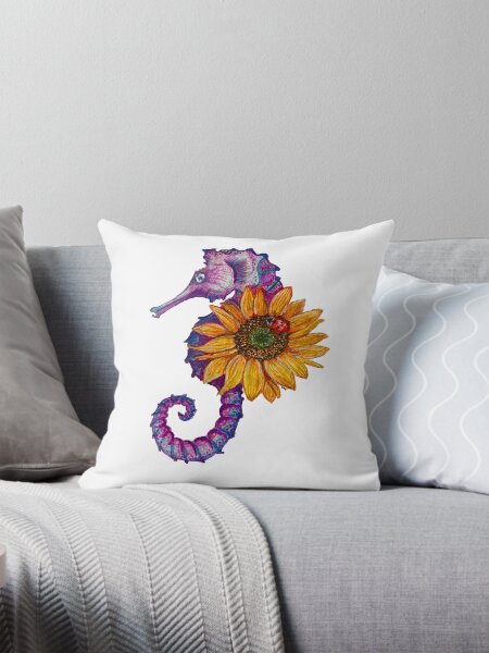 Artikel-Vorschau von Aquarell-Krieger-Seepferdchen mit Sonnenblume und Marienkäfer, designt und verkauft von TinaNadeemArt.