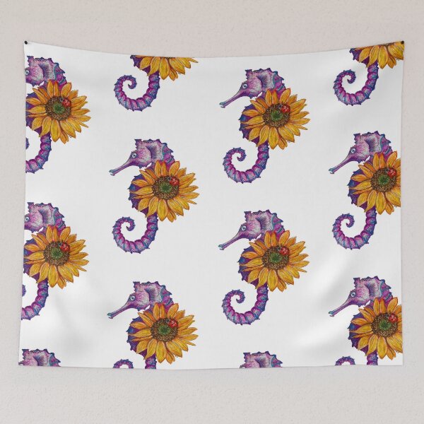 Item preview, Watercolor Warrior Seahorse with Sunflower and Ladybug designed and sold by TinaNadeemArt.