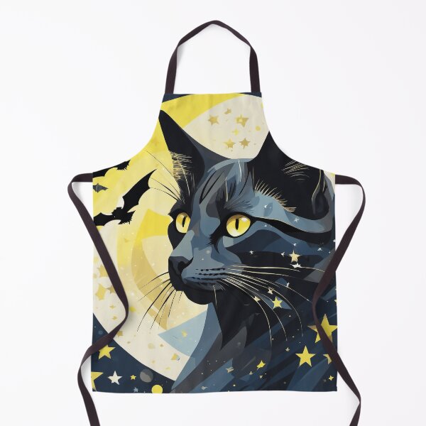 Artikelvorschau, Schwarze Katze mit gelben Augen, hellem Mond und Sternen entworfen und verkauft von BirdsnStuff.