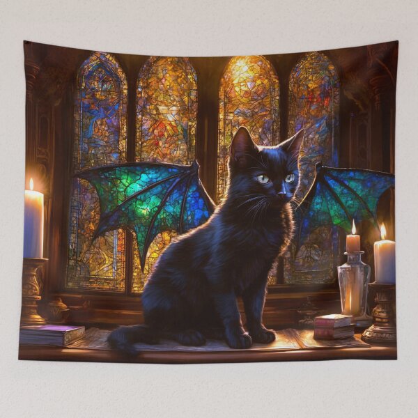 Item preview, A Black Dragon Cat in a Wizard's Study designed and sold by Lava Tigers Art.