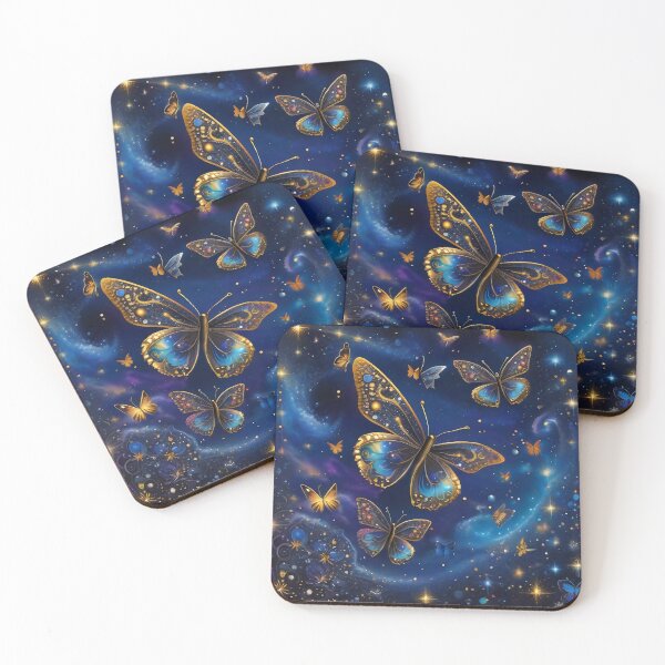 Item preview, Discover Celestial Tranquility with Our Glowing Butterfly Cosmos Tote Bag - (Blue/Gold Variant 1) designed and sold by TribalNative.