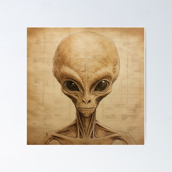 Item preview, Vitruvian Cosmos: Beige Alien Head Meets Renaissance designed and sold by pokedez.