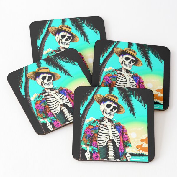 Artikelvorschau, Summerween - Skelett im Blumenhemd am Strand entworfen und verkauft von pocketart2023.