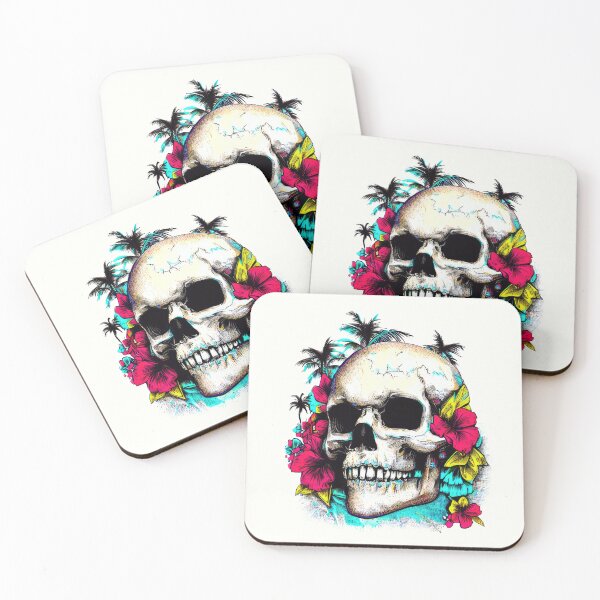 Item preview, Summerween - Skull with Hibiscus and Palm Trees designed and sold by pocketart2023.