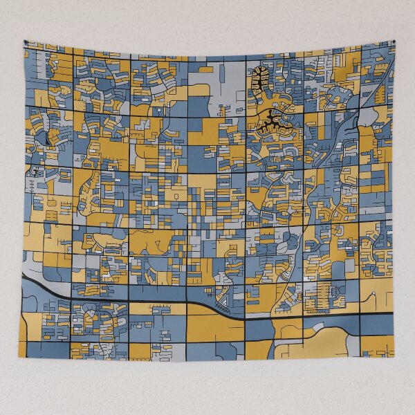 Item preview, Chandler Map Pattern in Blue & Gold designed and sold by PatternMaps.