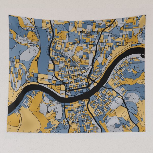 Item preview, Cincinnati Map Pattern in Blue & Gold designed and sold by PatternMaps.
