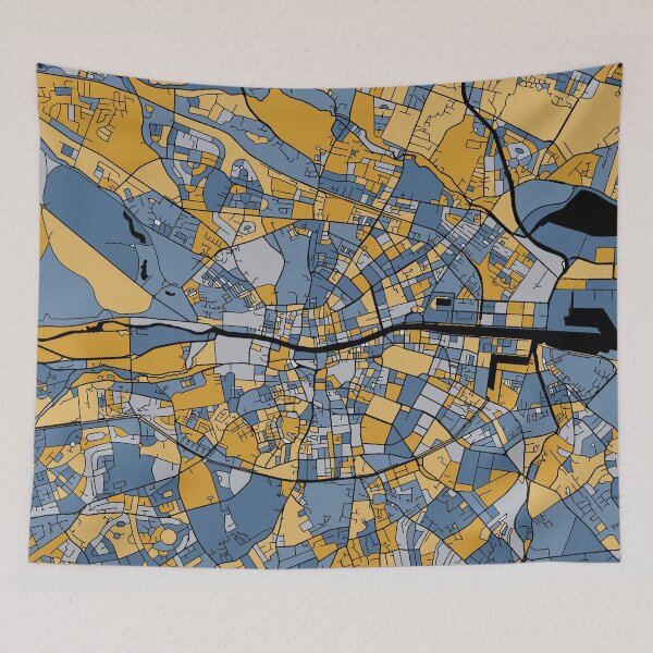 Item preview, Dublin Map Pattern in Blue & Gold designed and sold by PatternMaps.