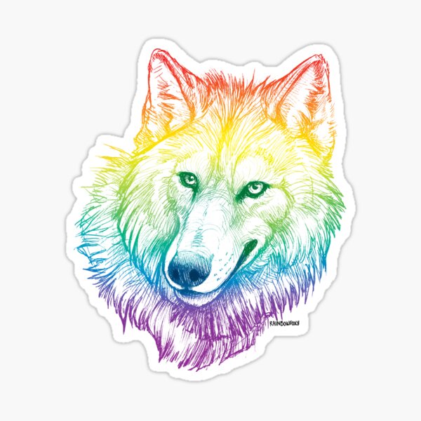 Wolf Headshot Pen Sketch (RAINBOW) Sticker