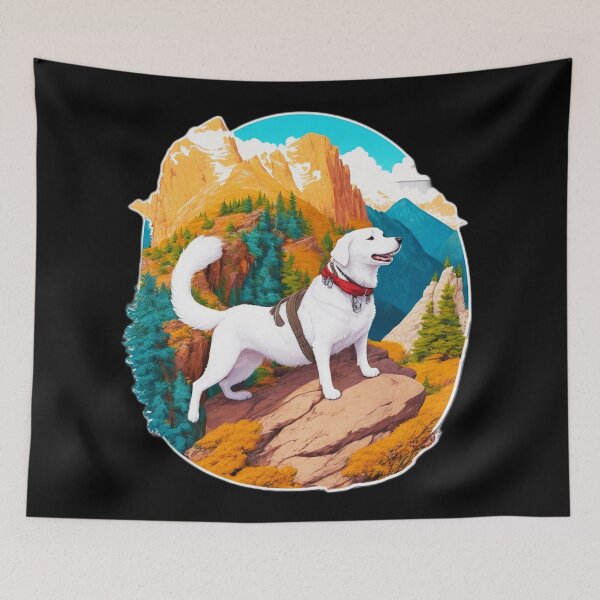 Item preview, White Cute Dog Hiking a Beautiful Mountain designed and sold by Ridiculam Toga.