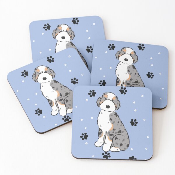 Item preview, Blue Merle Tan Aussiedoodle Aussie Doodle Dog designed and sold by Lulupainting.
