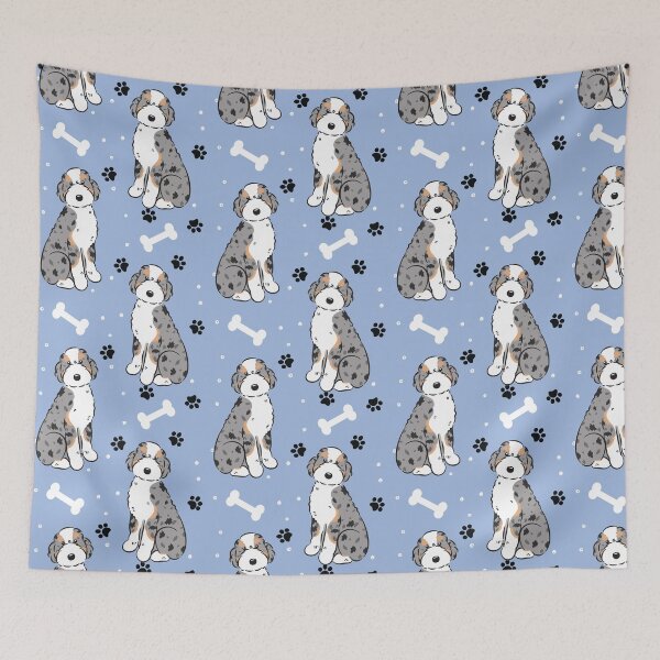 Item preview, Blue Merle Tan Aussiedoodle Aussie Doodle Dog designed and sold by Lulupainting.