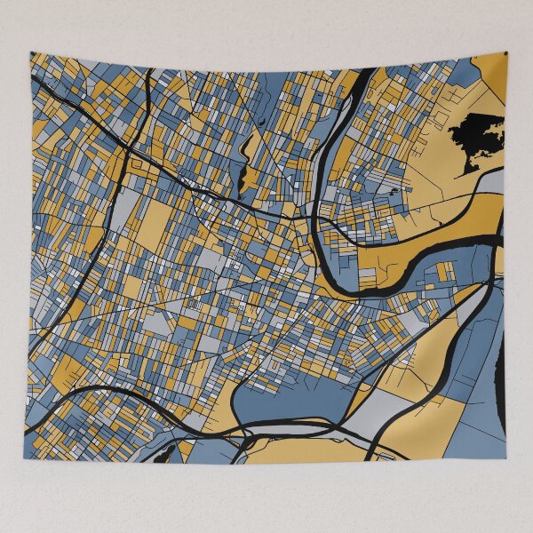 Item preview, Newark Map Pattern in Blue & Gold designed and sold by PatternMaps.