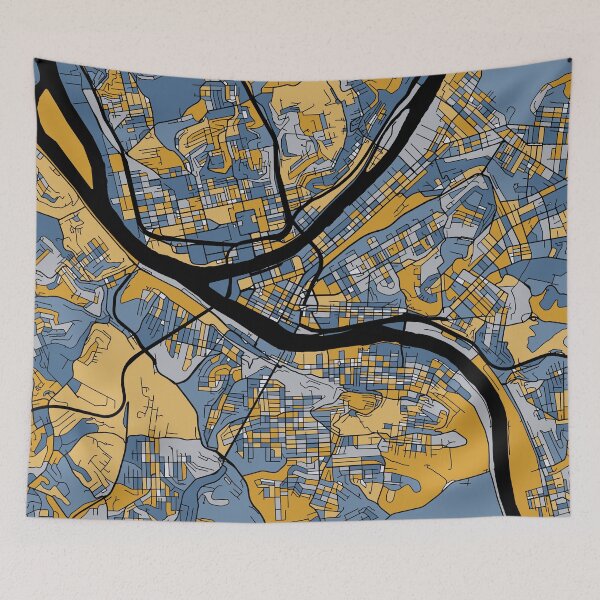 Item preview, Pittsburgh Map Pattern in Blue & Gold designed and sold by PatternMaps.
