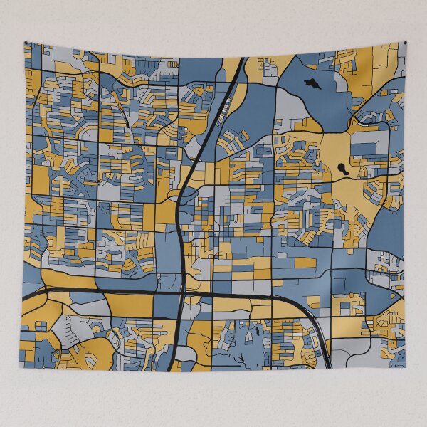 Item preview, Plano Map Pattern in Blue & Gold designed and sold by PatternMaps.