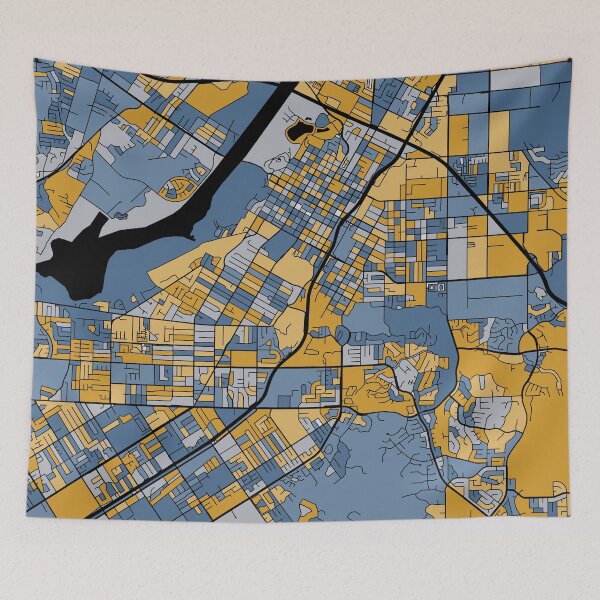 Item preview, Riverside Map Pattern in Blue & Gold designed and sold by PatternMaps.