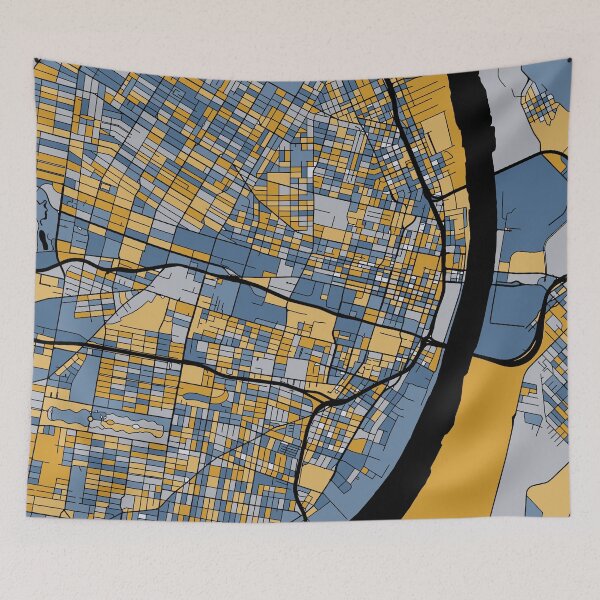 Item preview, St. Louis Map Pattern in Blue & Gold designed and sold by PatternMaps.