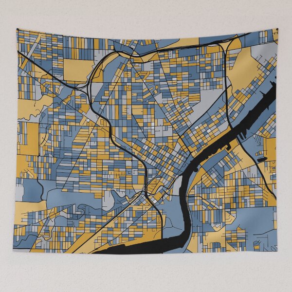 Item preview, Toledo Map Pattern in Blue & Gold designed and sold by PatternMaps.