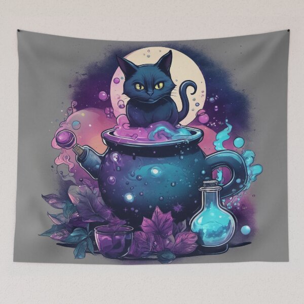 Item preview, Halloween Cat sitting in a Boiling Cauldron, pot, sizzlling hot designed and sold by BirdsnStuff.