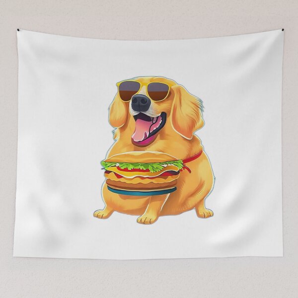 Item preview, Chubby Golden Joy - Whimsical Retriever with Hamburger Delight designed and sold by Freak-Scene.
