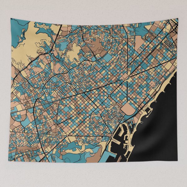 Item preview, Barcelona Map Pattern in Mid Century Pastel designed and sold by PatternMaps.