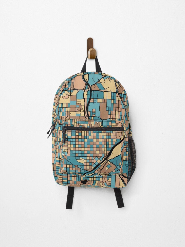 Thumbnail 1 of 3, Backpack, Denver Map Pattern in Mid Century Pastel designed and sold by PatternMaps.
