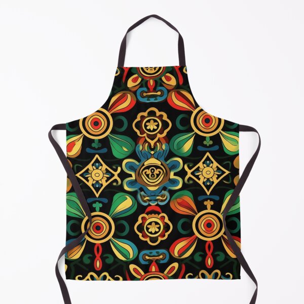 Item preview, Colorful fantasy pattern gold green turquoise yellow red orange black ornaments oriental designed and sold by G-M-Designs.