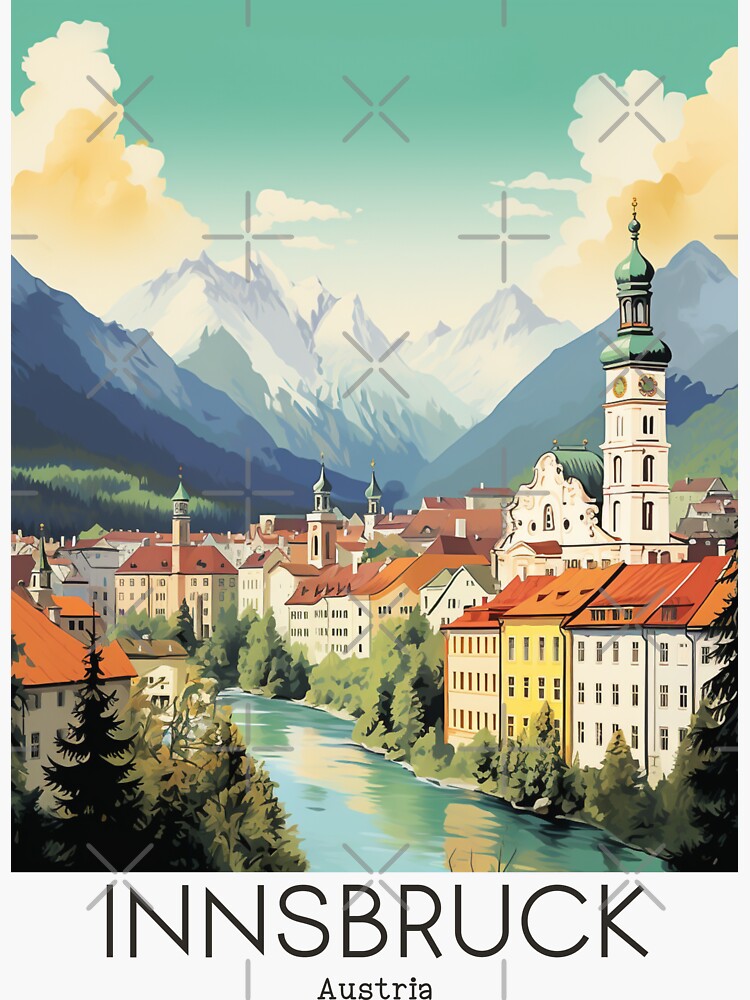 "A Vintage Travel Illustration of Innsbruck Austria " Sticker for