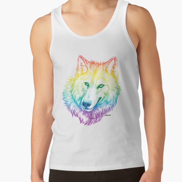 Wolf Headshot Pen Sketch (RAINBOW) Tank Top