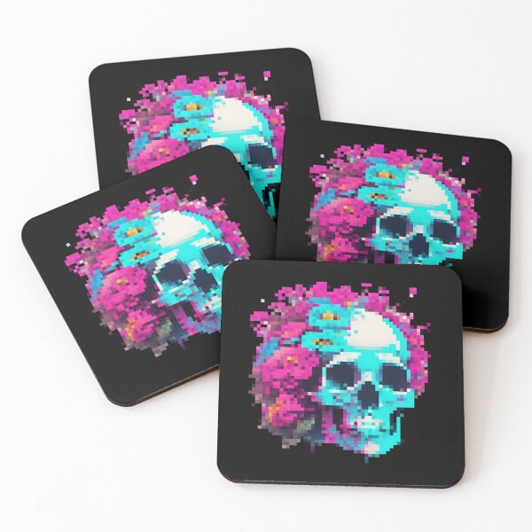 Item preview, Skull With Flowers Pixel Art designed and sold by NinniShop.