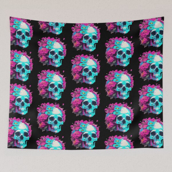 Item preview, Skull With Flowers Pixel Art designed and sold by NinniShop.