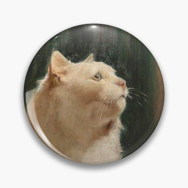 Vintage White Cat and Butterflies | P451 Pin