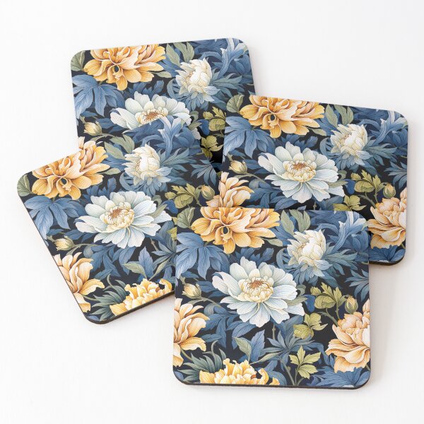 Item preview, Blue Floral Art-Deco William Morris Style Autumnal Pattern designed and sold by sμ (smew).