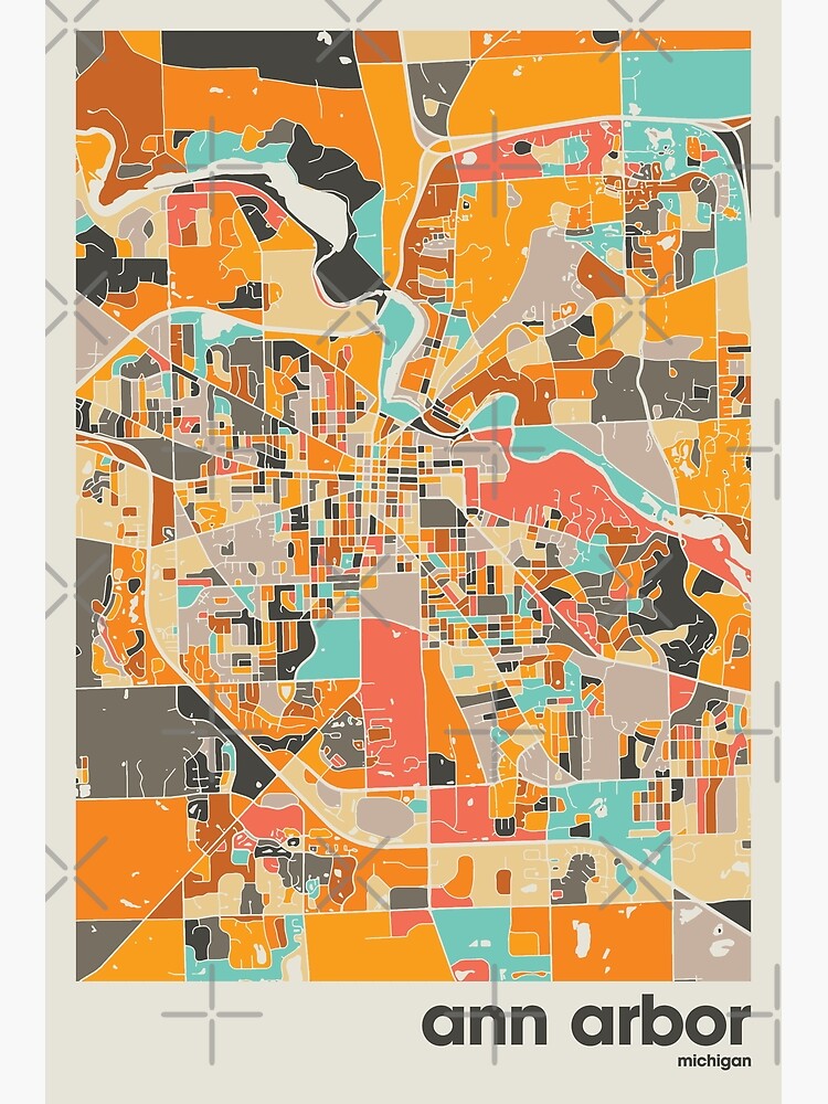 "Ann Arbor, Michigan Map Print, Colorful Map, Minimalist Ann Arbor Print, Map Of Ann Arbor, City