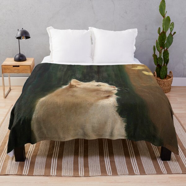 Vintage White Cat and Butterflies | P451 Throw Blanket