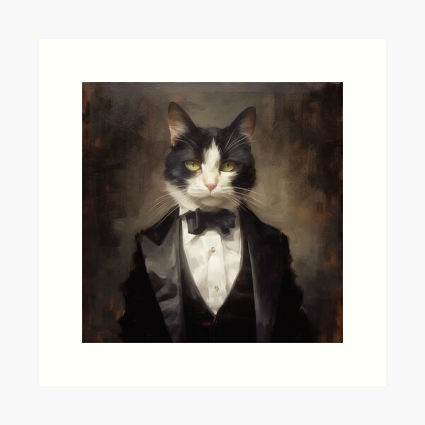 Tuxedo cat in black and white Art Print