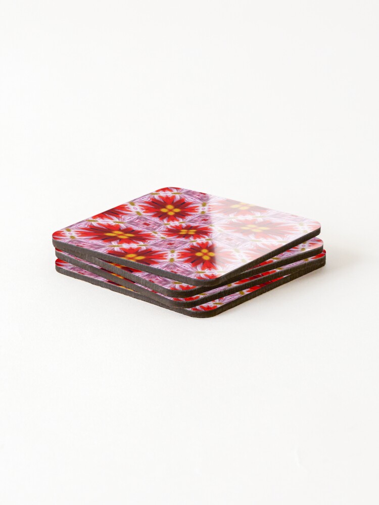 Thumbnail 4 of 5, Coasters (Set of 4), Beautiful Red Flower Pattern designed and sold by Patternflower.