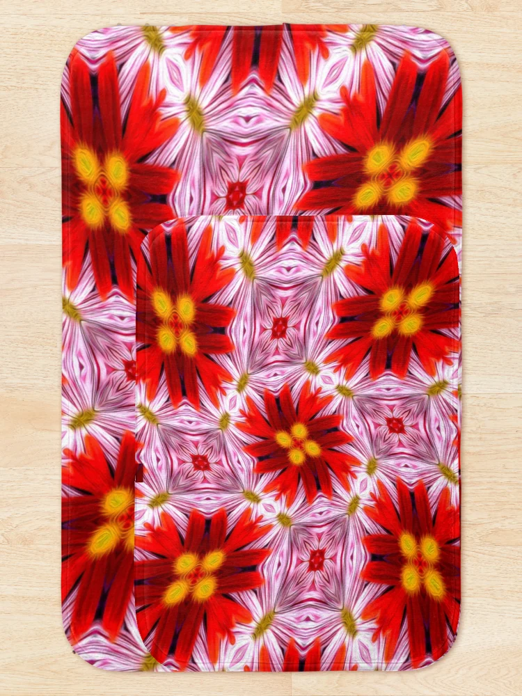 Thumbnail 5 of 6, Bath Mat, Beautiful Red Flower Pattern designed and sold by Patternflower.