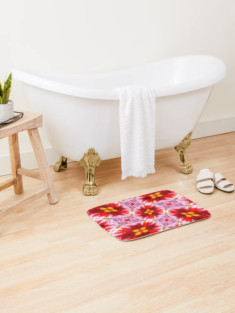 Thumbnail 2 of 6, Bath Mat, Beautiful Red Flower Pattern designed and sold by Patternflower.