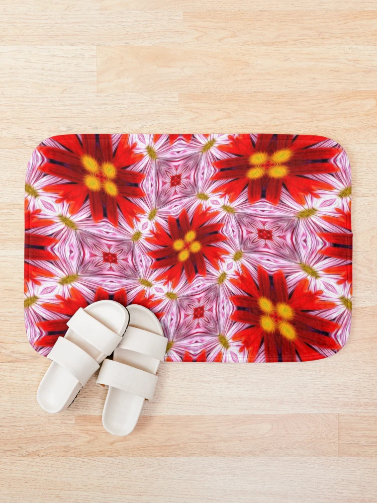 Thumbnail 1 of 6, Bath Mat, Beautiful Red Flower Pattern designed and sold by Patternflower.