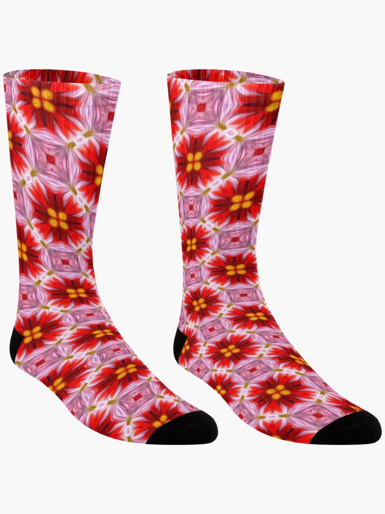 Thumbnail 3 of 5, Socks, Beautiful Red Flower Pattern designed and sold by Patternflower.