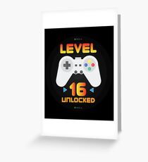 16th Birthday Gift - Level 16 Unlocked Funny Gamer Present Greeting Card