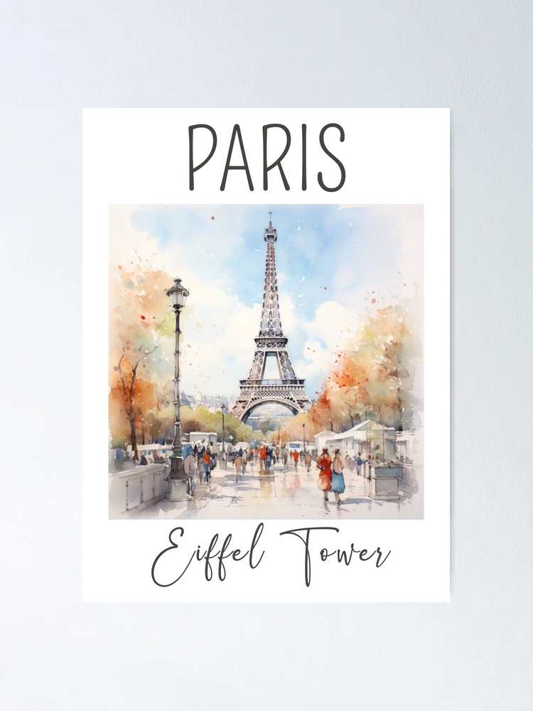 Photo & Art Print Paris Eiffel tower and Seine river at autumn watercolor  ink sketch