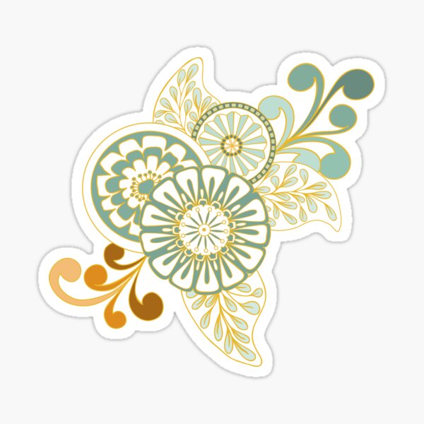 70s Style Flower Power in Green and Gold Sticker