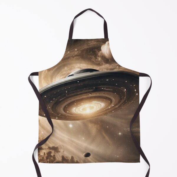 Item preview, Flying Saucer in Galaxy Nebulae Galactic Astral Swirling Grey & Black Dark Colors with Long Distance Perspective Sepia designed and sold by WearWolfDesigns.