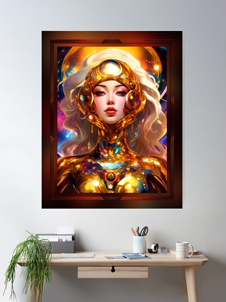 An Ethereal Space Girl And All That Glitters Sci-Fantasy AI Concept Art Portrait by Xzendor7 Wall Decor Poster