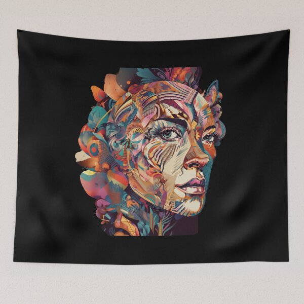 Item preview, Ethereal Patterned Dreams Surreal Portrait Vibrant Patterns Abstract Art designed and sold by DigiNook.