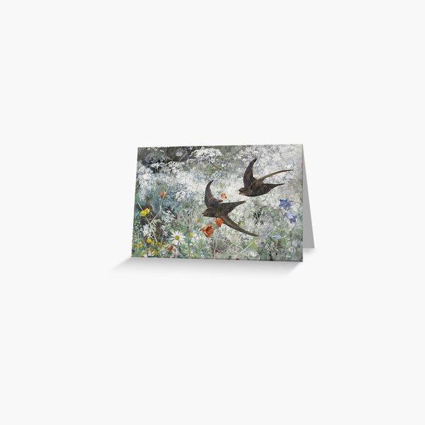 Vintage Common Swifts and Wildflowers | P442 Greeting Card