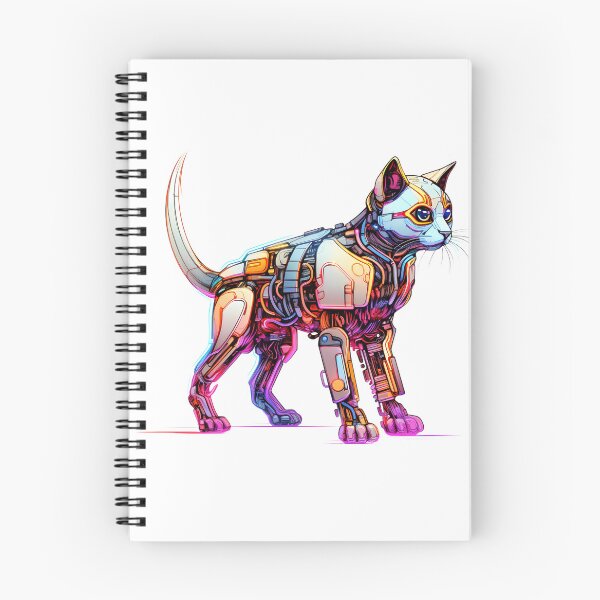 Item preview, Cyberpunk Robot Cat in Neon Colors designed and sold by SchorlCraft.
