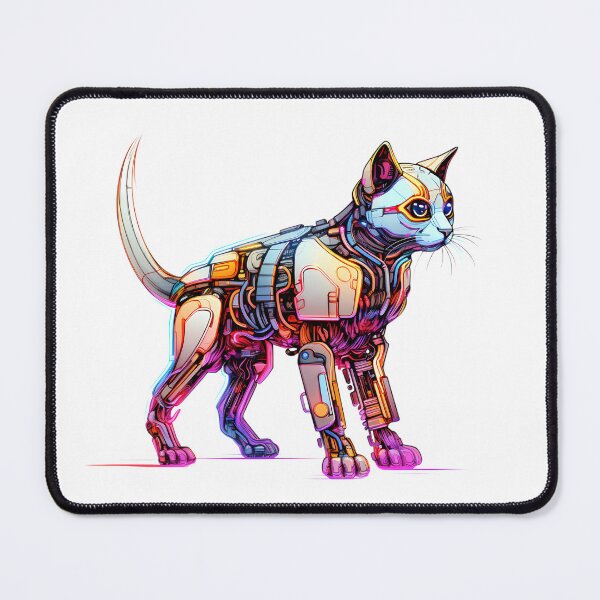 Item preview, Cyberpunk Robot Cat in Neon Colors designed and sold by SchorlCraft.