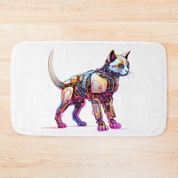 Item preview, Cyberpunk Robot Cat in Neon Colors designed and sold by SchorlCraft.